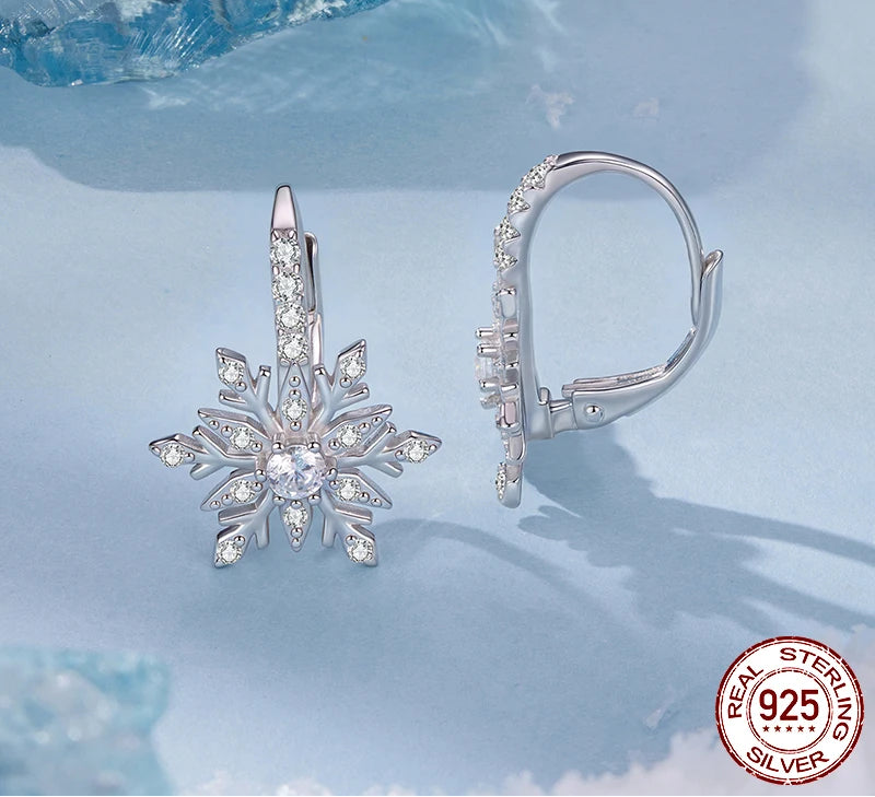 S925 Snowflake Huggie Hoop Earrings