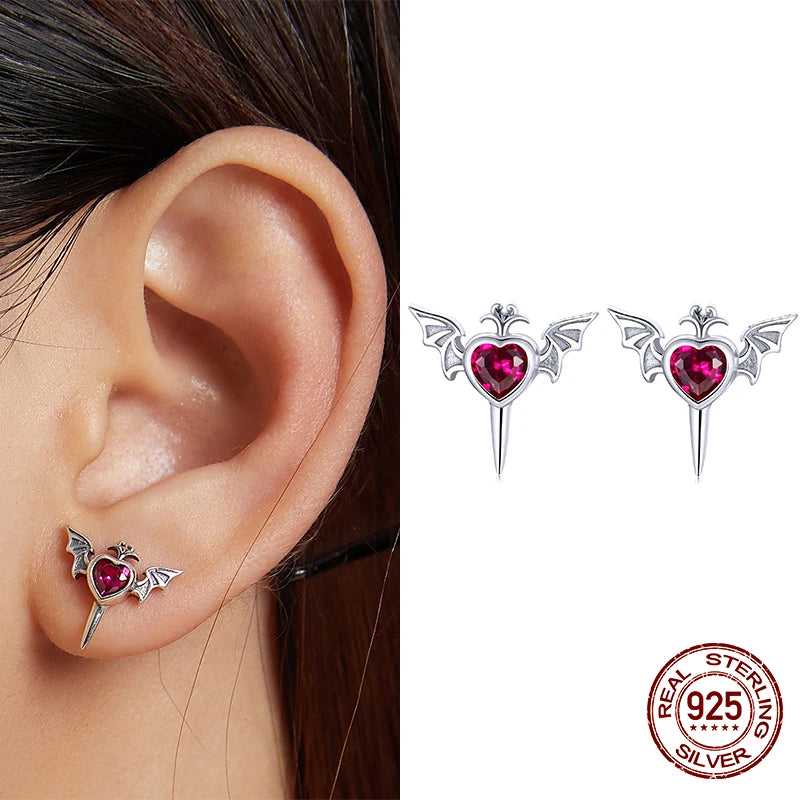 S925 Gothic Heart Stud Earrings