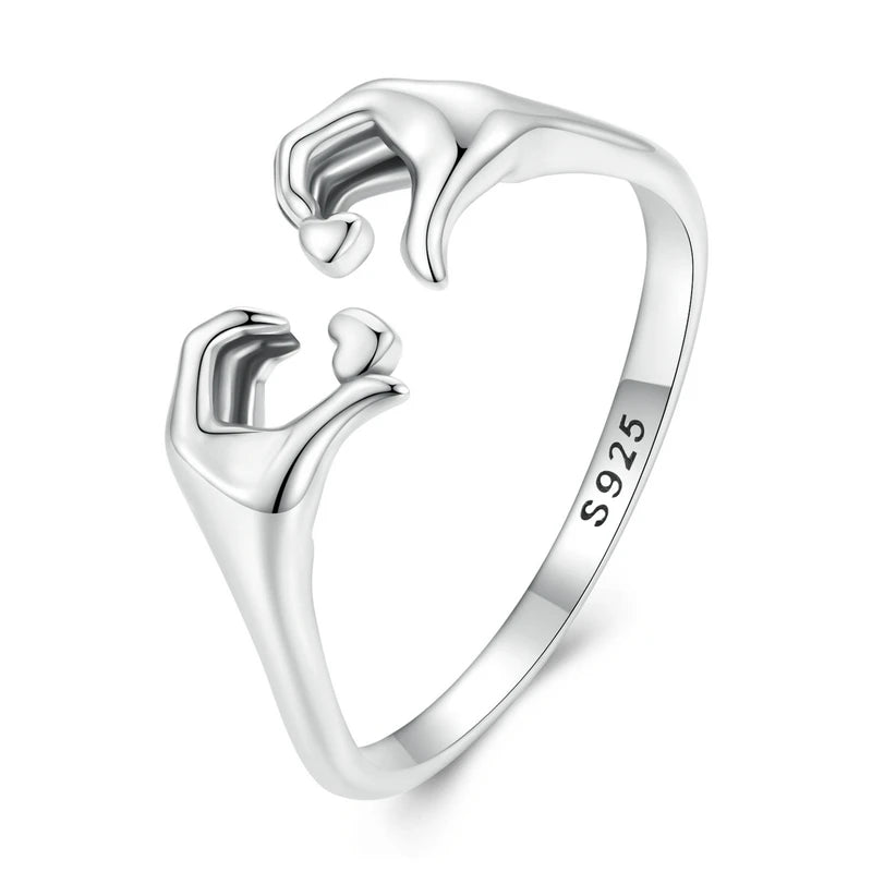 S925 Heart Hands Ring