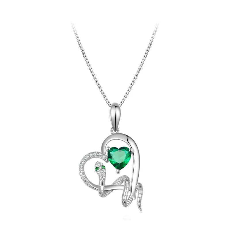 S925 Green Heart Snake Necklace