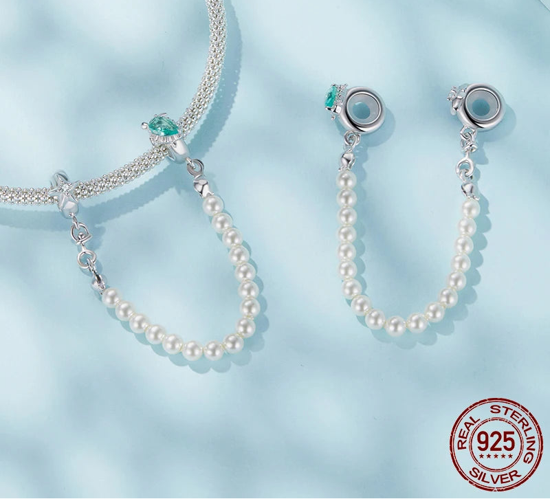 S925 Ocean Pearl Safety Chain Charm