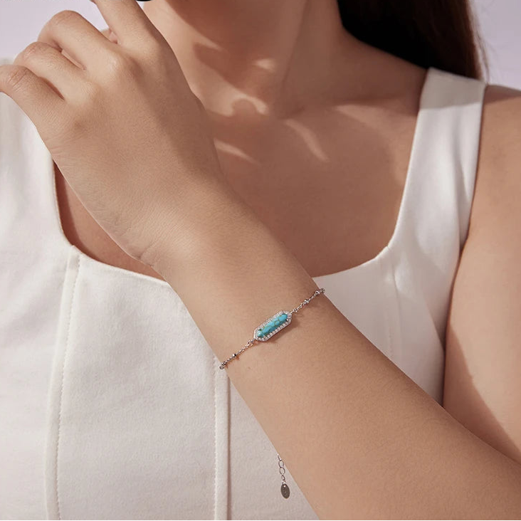 S925 Geometric Turquoise Bracelet