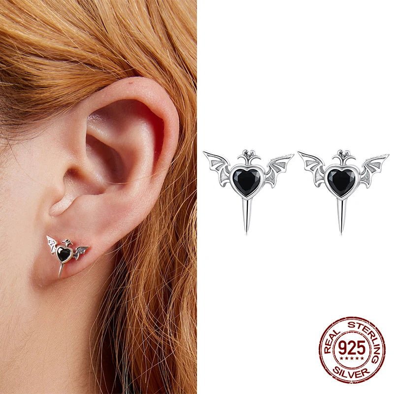 S925 Gothic Heart Stud Earrings