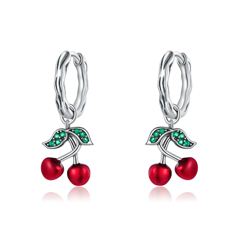 925 Sterling Silver Sweet Cherry Drop Earrings