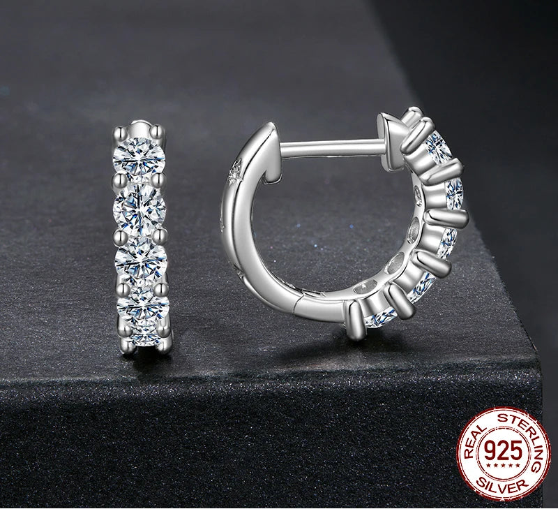 S925 White Gold Moissanite Huggie Hoop Earrings