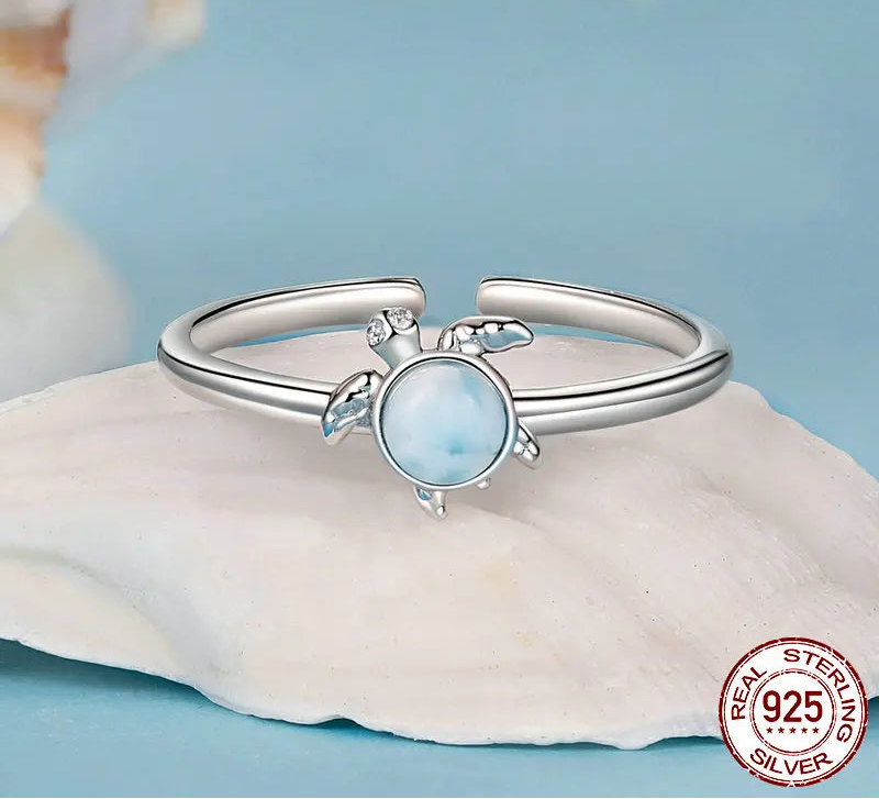 S925 Swimming Sea Turtle Ring