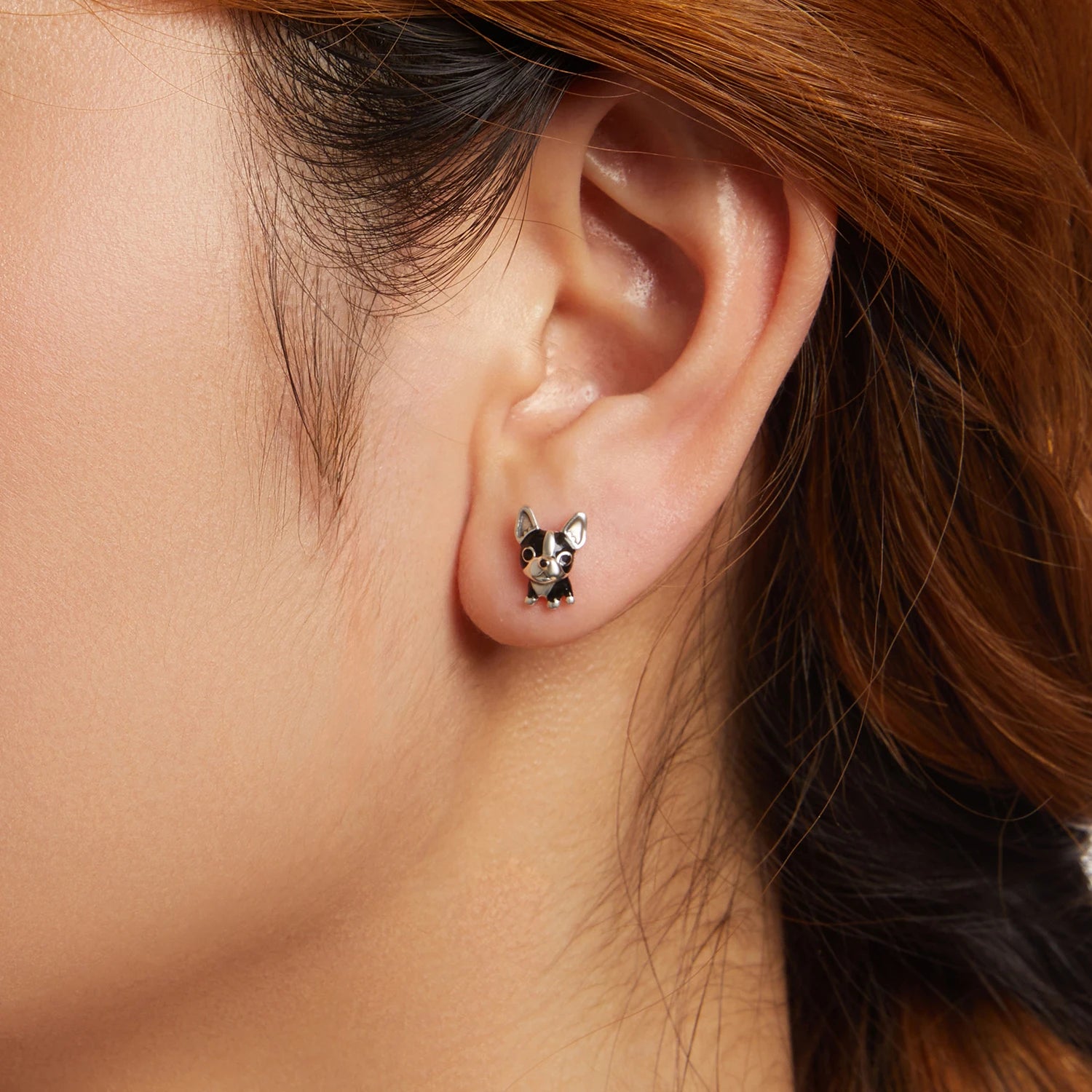S925 French Bulldog Stud Earrings