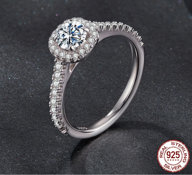 S925 | 0.5CT Square Halo Moissanite Ring