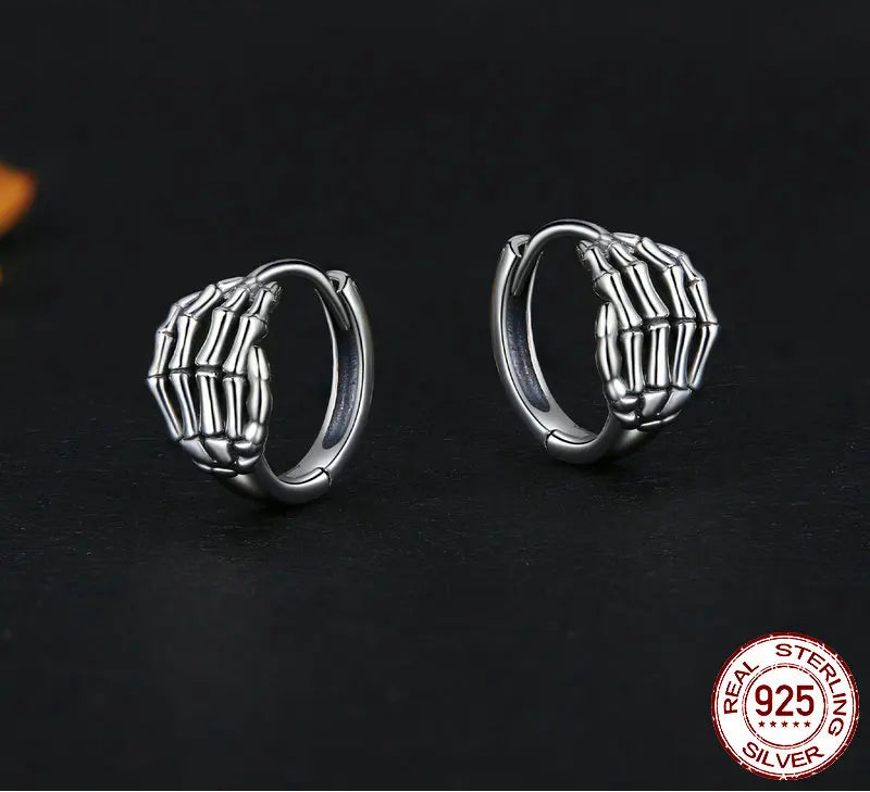 S925 Skeleton Hand Hoop Earrings