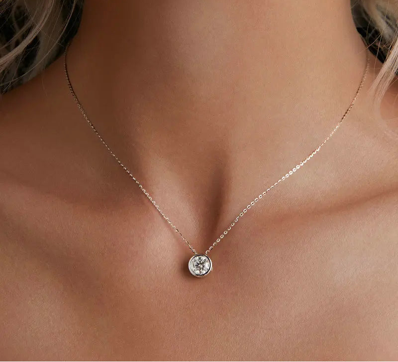 S925 Moissanite Classic Round Pendant Necklace