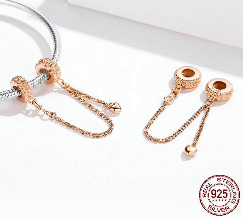 S925 Rose Gold Safety Chain Charm
