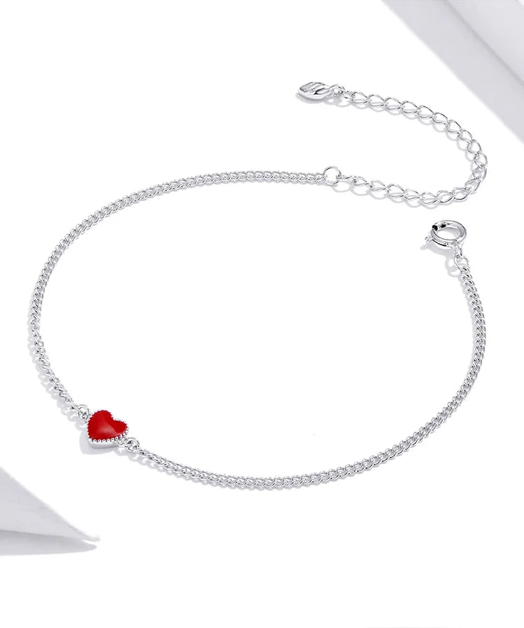 S925 Simple Red Heart Bracelet