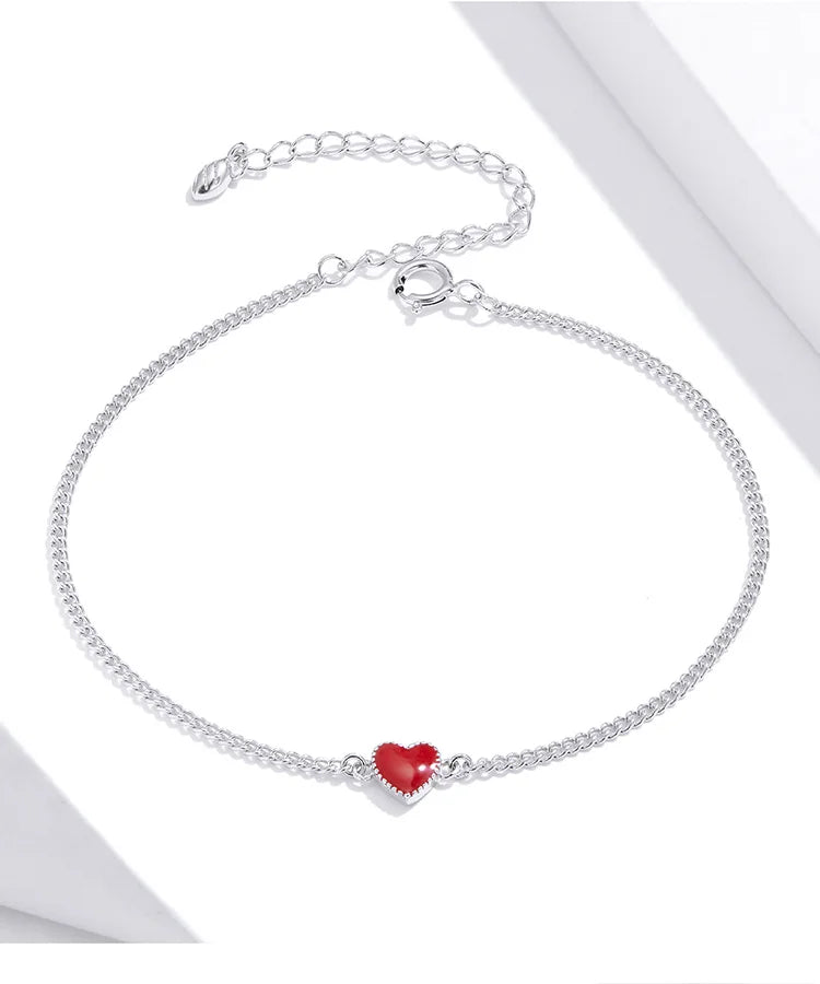 S925 Simple Red Heart Bracelet