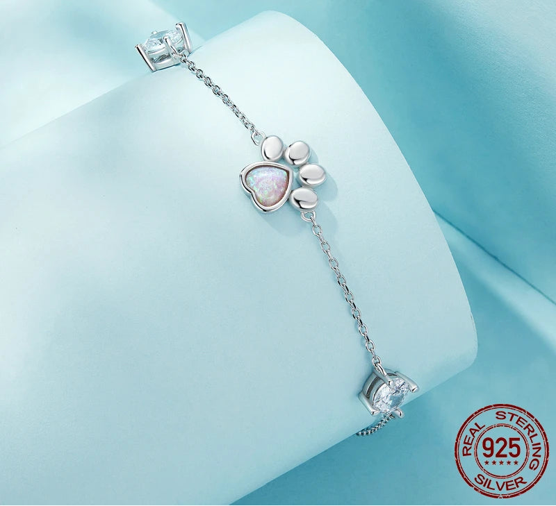 S925 Opal Paw Print Bracelet