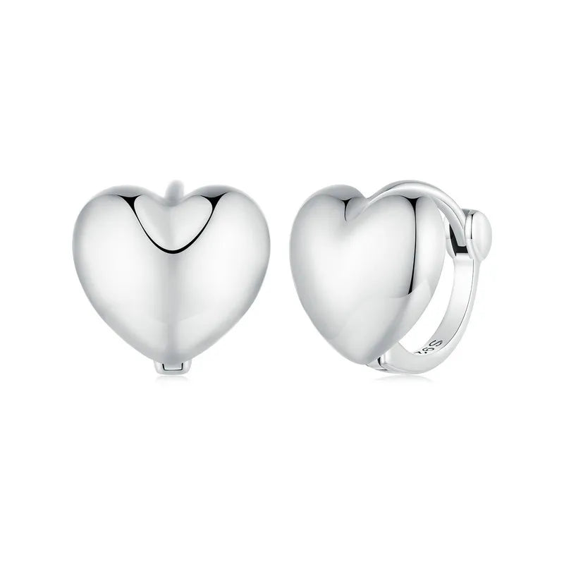 S925 Simple Heart Huggie Earrings