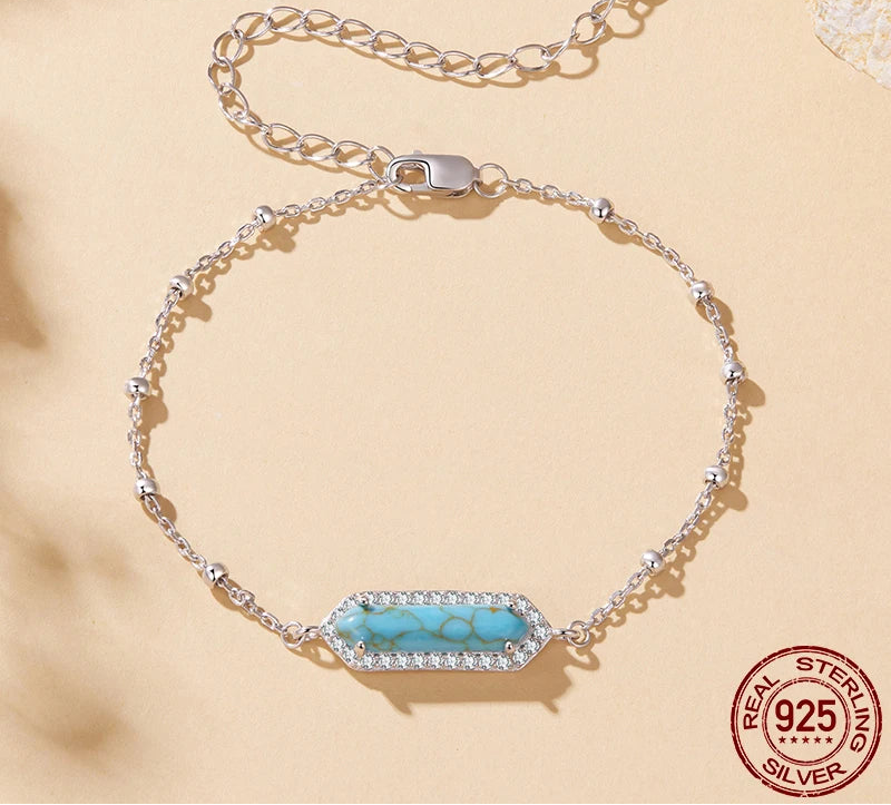 S925 Geometric Turquoise Bracelet