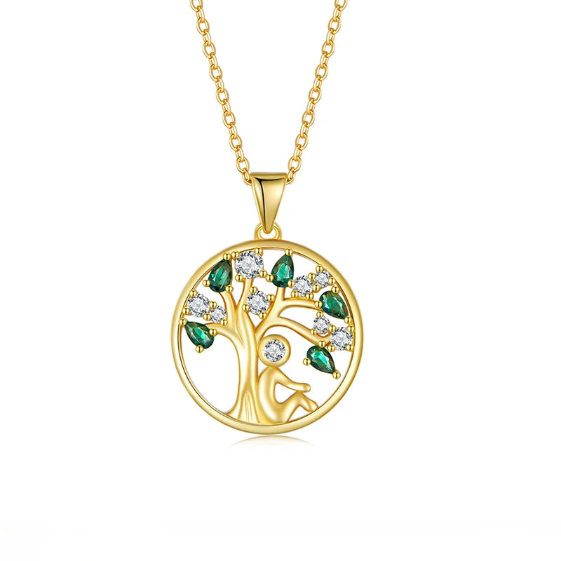 S925 Green & White Tree of Life Necklace