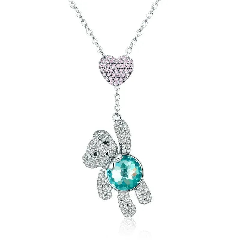 S925 Hanging Around Teddy Bear Necklace