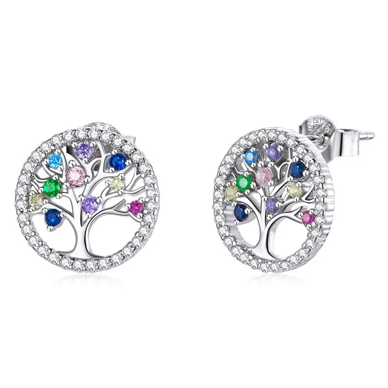 S925 Colourful Tree of Life Stud Earrings