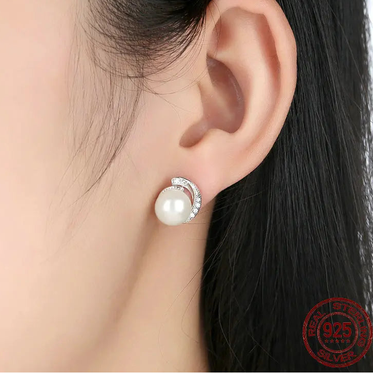 S925 Pearl Stud Earrings