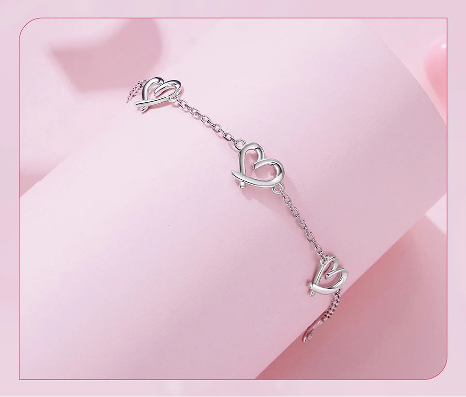 S925 Adjustable Hearts Bracelet