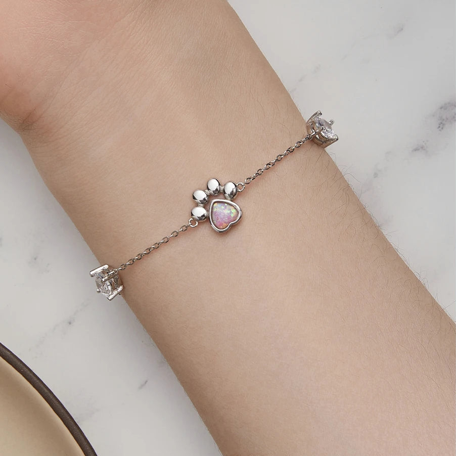 S925 Opal Paw Print Bracelet