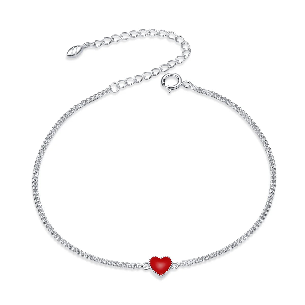 S925 Simple Red Heart Bracelet