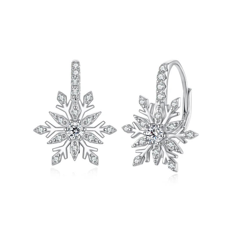 S925 Snowflake Huggie Hoop Earrings