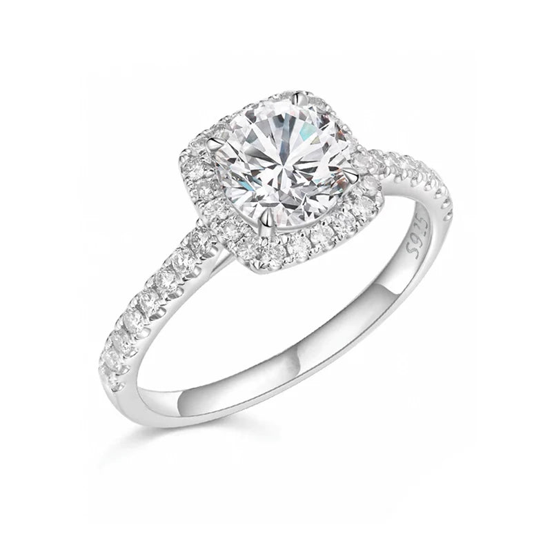 S925 | 0.5CT Square Halo Moissanite Ring