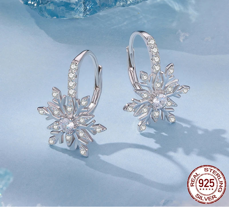 S925 Snowflake Huggie Hoop Earrings