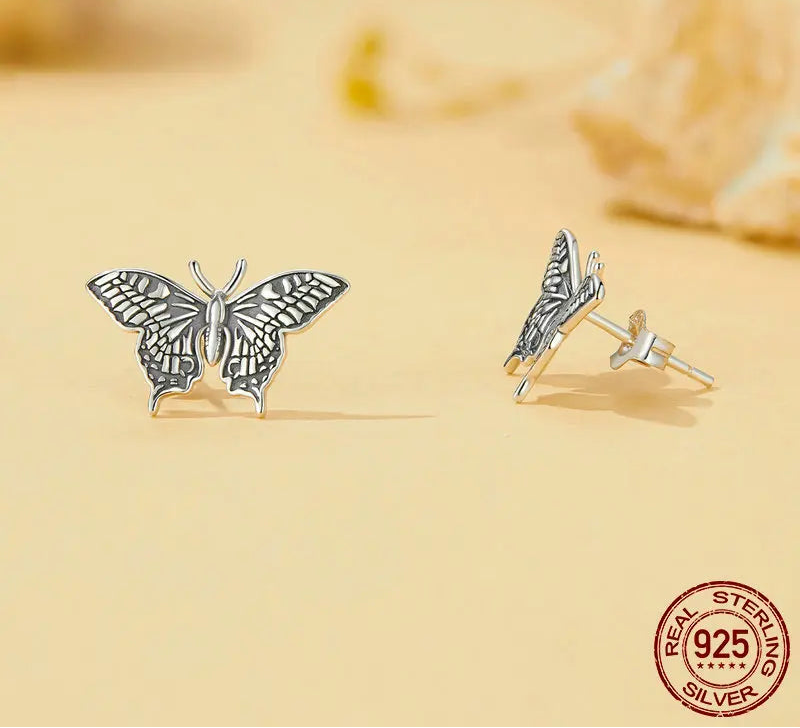 S925 Vintage Butterfly Stud Earrings