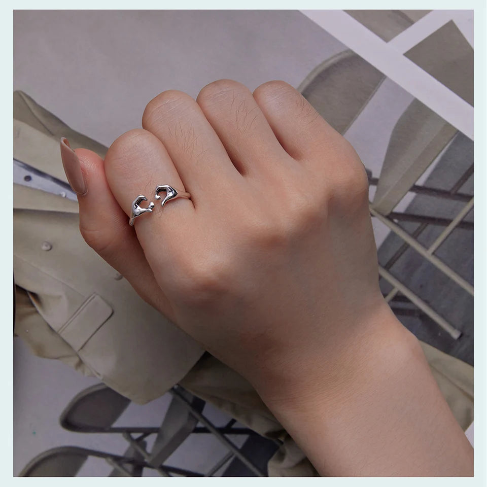S925 Heart Hands Ring