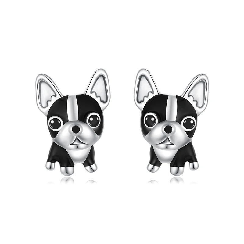S925 French Bulldog Stud Earrings