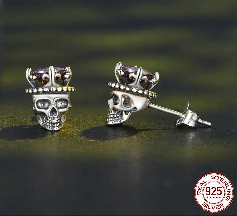 S925 Skull King Stud Earrings