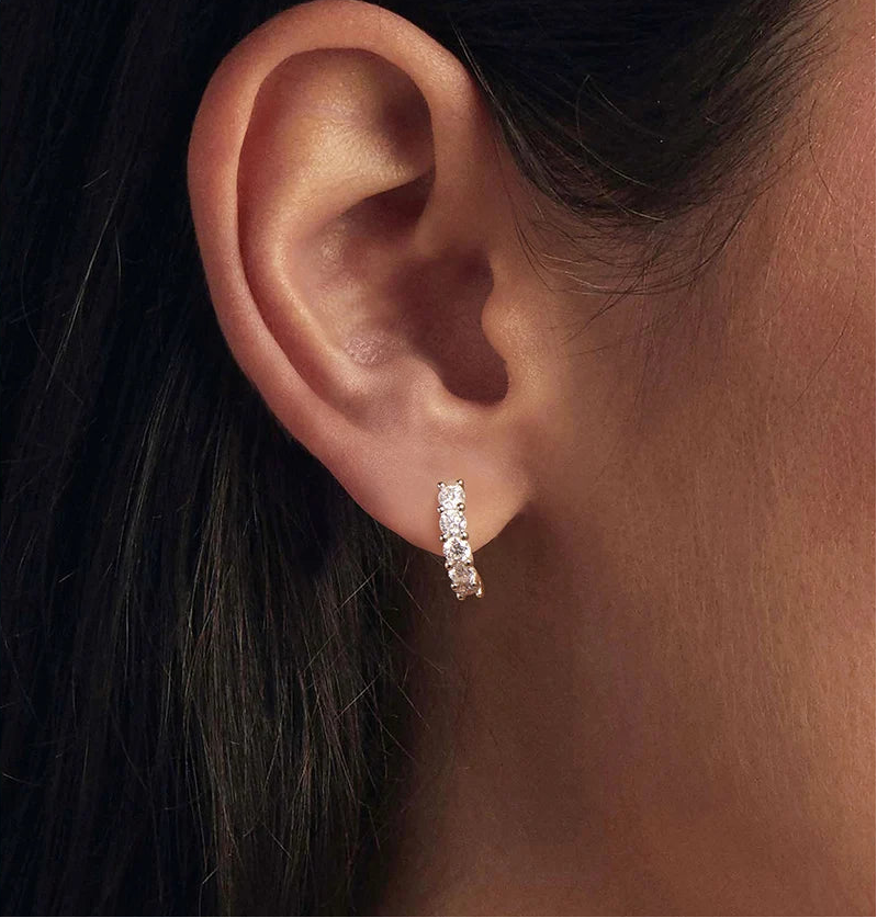 S925 White Gold Moissanite Huggie Hoop Earrings