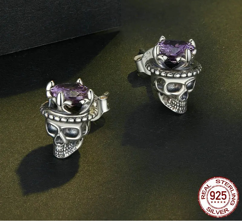 S925 Skull King Stud Earrings