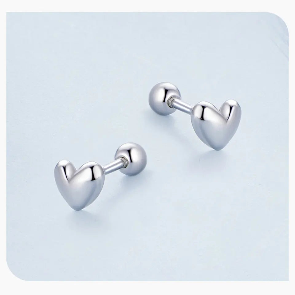 S925 Simple Heart Huggie Earrings