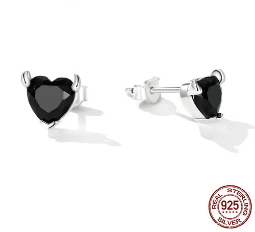 925 Devil Heart Studs Earrings