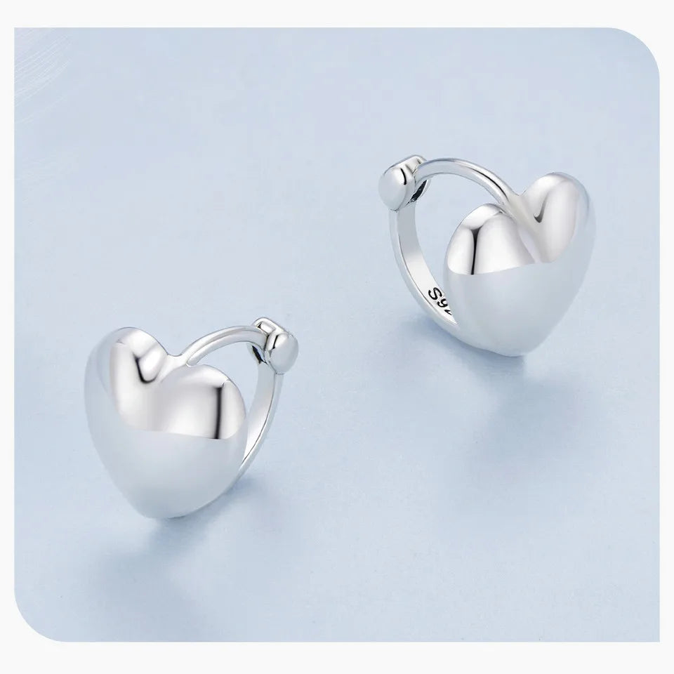 S925 Simple Heart Huggie Earrings