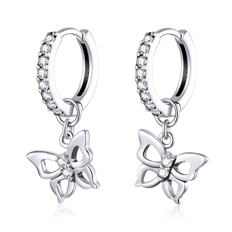S925 Butterfly Drop Hoops
