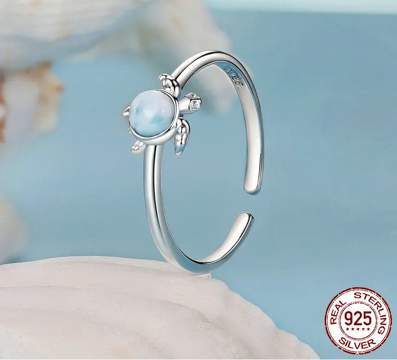 S925 Swimming Sea Turtle Ring