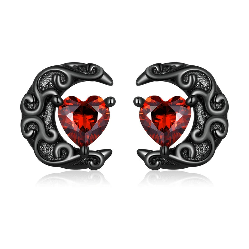 S925 Gothic Black Moon Stud Earrings