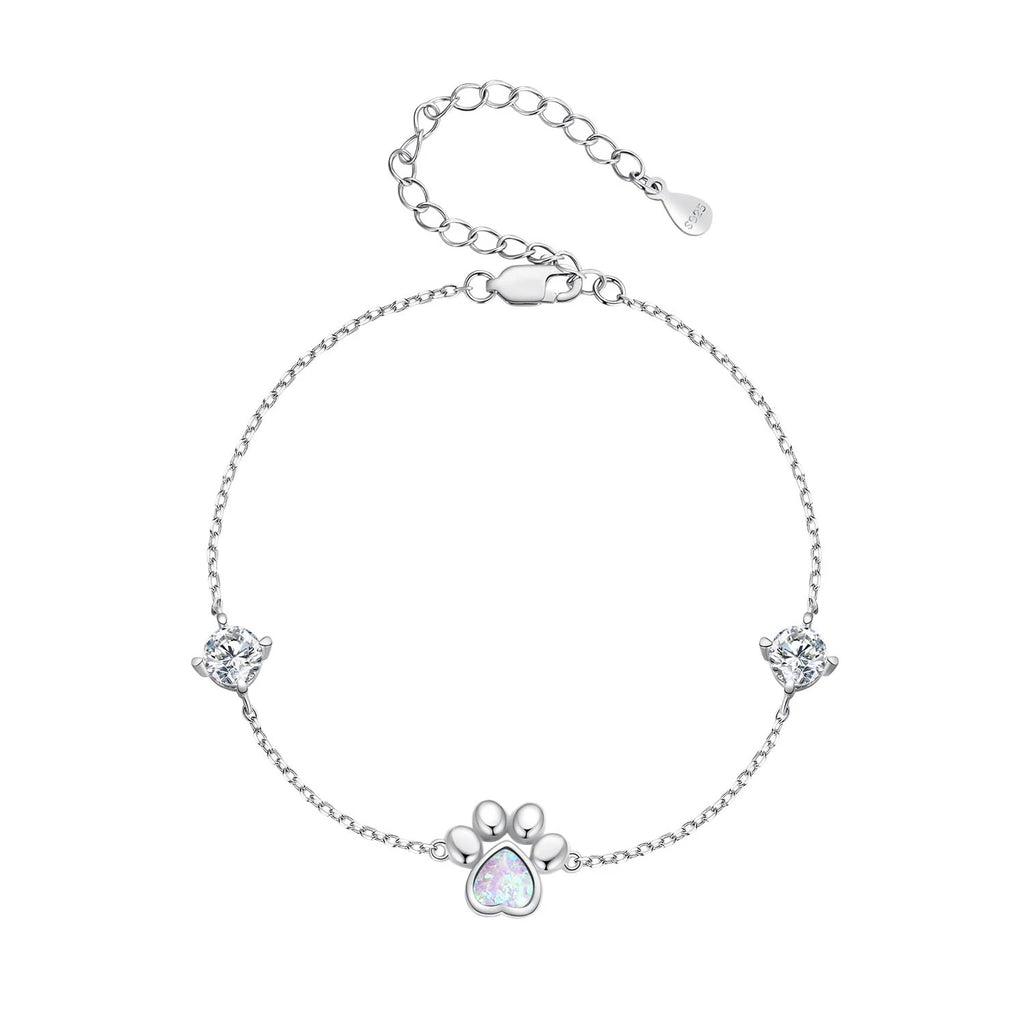 S925 Opal Paw Print Bracelet