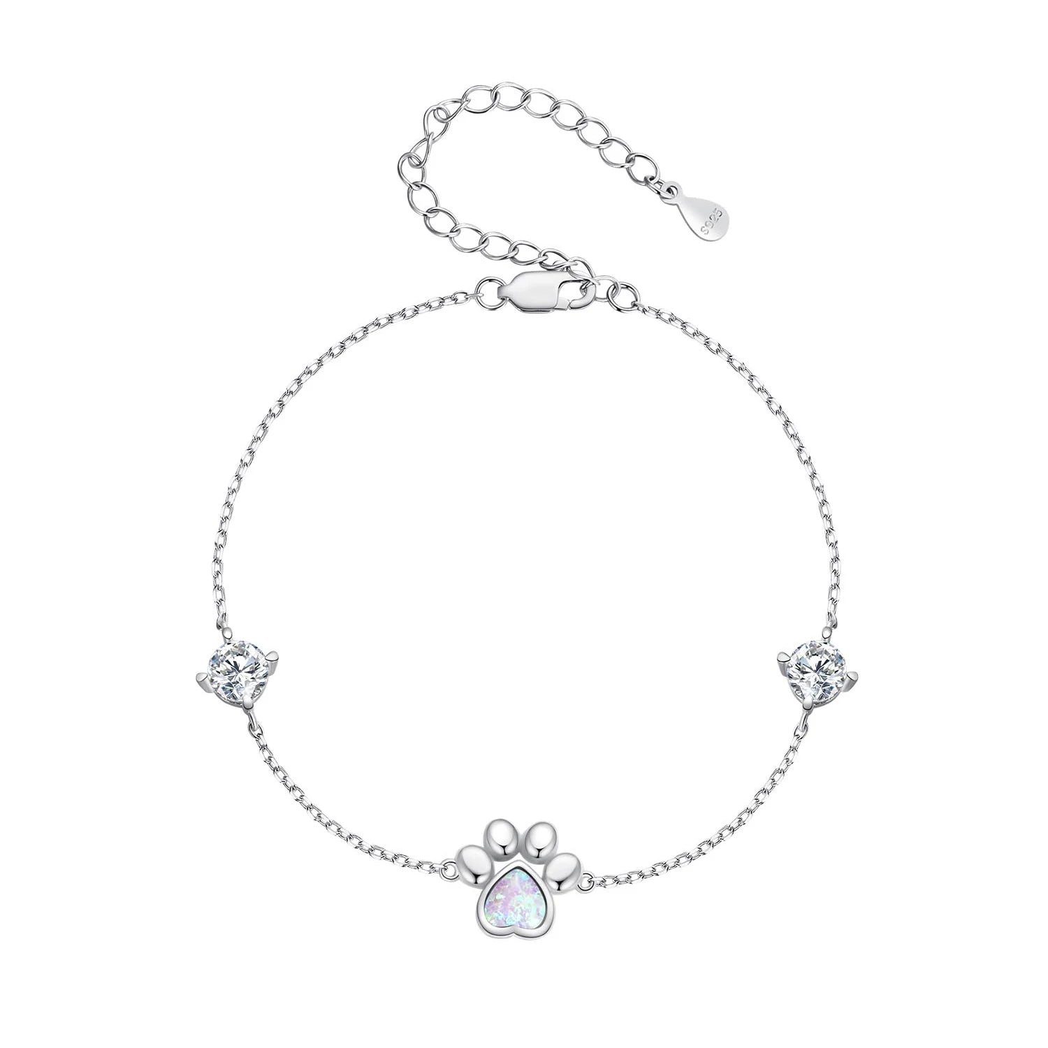 S925 Opal Paw Print Bracelet